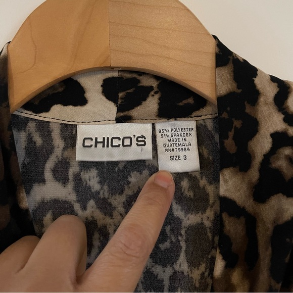 Chicos Faux Wrap Dress Leopard Animal Print  Jersey Stretch size 3 - Picture 2 of 4